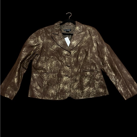 Dialogue genuine brown leather with metallic finish 3 button front blazer - Picture 4 of 13